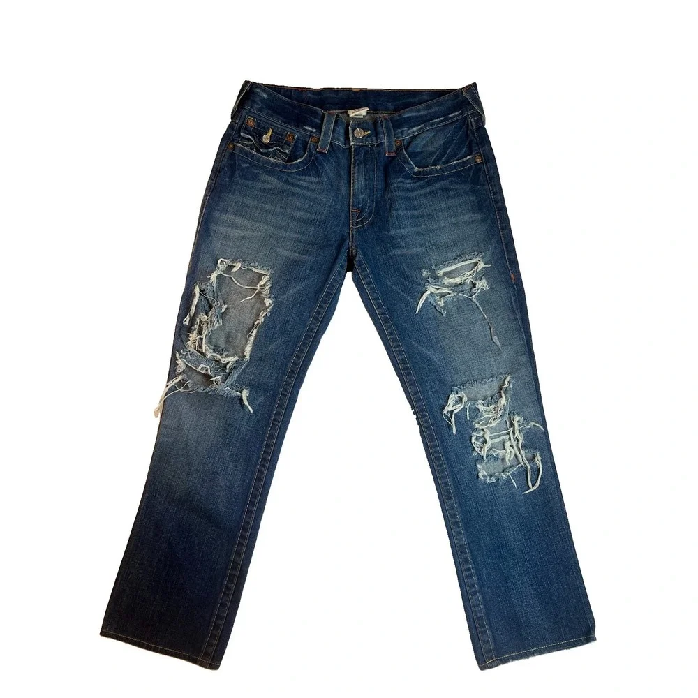 Y2k True Religion Blue Jeans Billy Embroidered Dragon Pocket Men's Fits 36/28